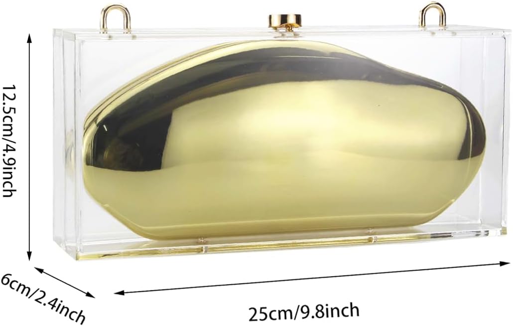 Women Acrylic Evening Bag Novelty Clear Shell Shape Clutch Purse Metallic Shoulder Crossbody Bag for Casual Formal
