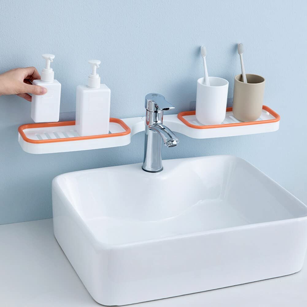HN 180 Rotatable Bathroom Corner Rack Wall Mounted Shower Shelf Shampoo Storage Rack Holder White Orange 13x4 3x2