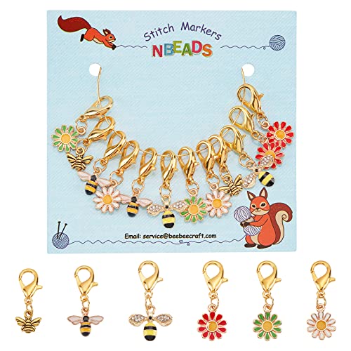nbeads 12 Pcs Marguerite Abeille Marqueur Point Crochet, Marqueur Tricot en Alliage Émaillé Fermoir Mousqueton Amovible Marqueur Verrouillage Marguerite Abeille Breloques pour Tricot Couture Bijoux