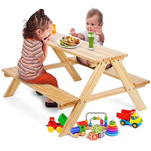 WilBee Kids Picnic Table Set, Toddler Table for Babies or Children, Table & Chair Bench Set in Backyards, Lawns, Garden and Beaches - Wooden Outdoor Activity Table
