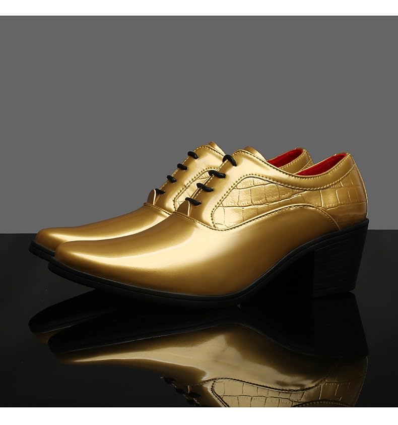 Battle Men Men’s Shiny PU Pointed Toe Dress Shoes – High Heel Crocodile Pattern Oxford Footwear for Stage Performance & Parties3