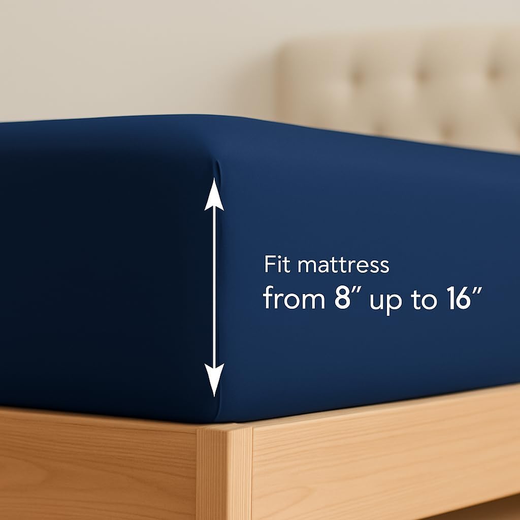 King Size Solid Cooling & Breathable 4 Piece Bedding Sheet Set - Brushed Microfiber - Shrinkage and Fade Resistant - Deep Pocket (Navy Blue, King)