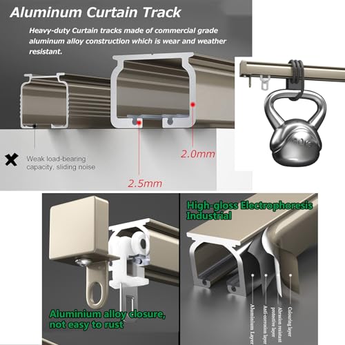 Juego de rieles de cortina de aluminio ajustables para montaje en techo o pared, ligeros y guías para apoyar paneles de cortina y separadores de habitaciones