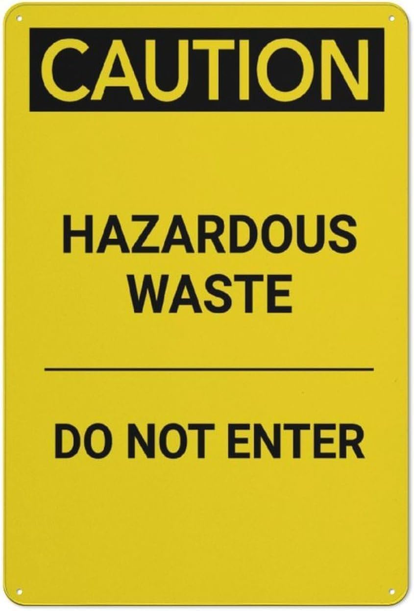 Hazardous Waste No Entry Sign, Industrial Dangerous Zone Forbidden Safety Metal Plaque 12x8 Inch