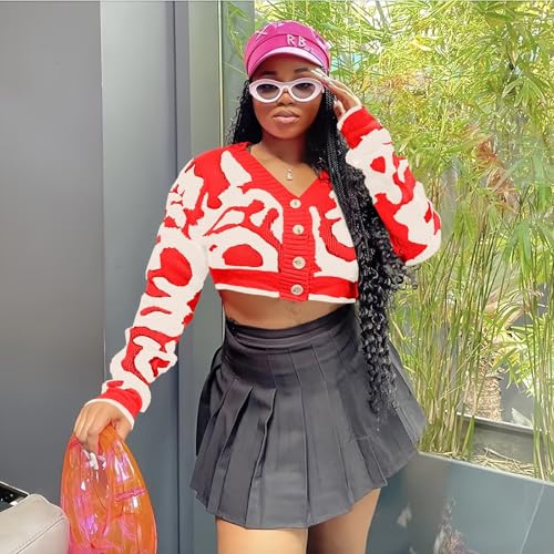 Image of ThusFar Women Fashion Button Down Colorblock Cardigan Sweaters Fall Slim Crop Outwear Open Front Knit Coat Streetwear