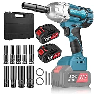Schlagschrauber – Akku Schlagschrauber – 480 Ft-lb 650Nm hohes Drehmoment,3300 U/min,Bürstenloser Motor mit 2×3.0Ah Lithium Batterie mit 9 Bohrer,für Auto und Zuhause