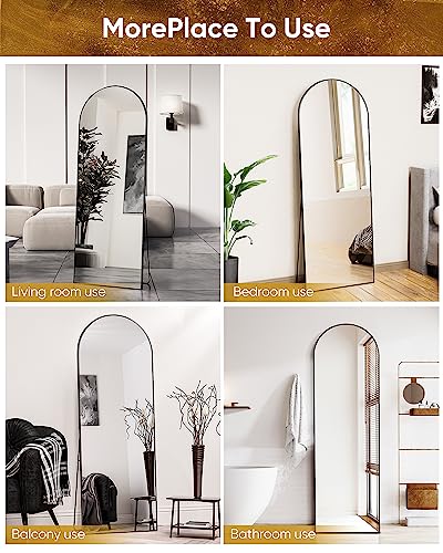 Antok Arched Full Length Mirror, 64\"x21\" Arched Floor Mirror, Glassless Mirror Full Length with Stand, Floor Mirror Freestanding, Wall Mounted Mirror for Bedroom Living Room, Black