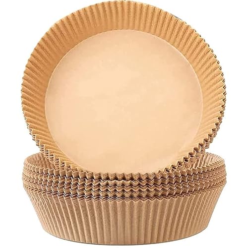 Schallen Rectangle and Circle Air Fryer Parchment Paper Disposable Baking Paper Liners Trays for Air Frying Machine, BBQ, Baking & Steamer | Oil and Water Resistant | Pack of 50 (Round | 20cm)