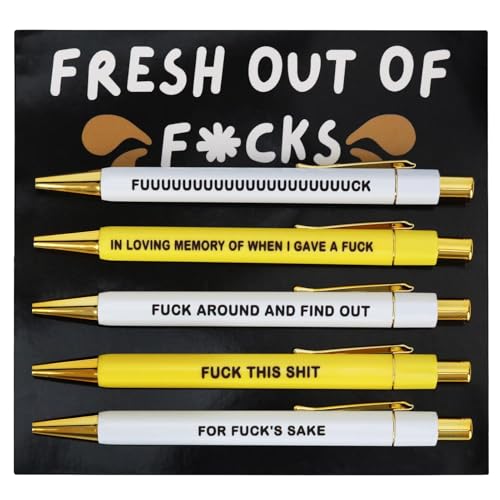 Kaempe Funny Pens, Fresh Out of Fucks Pen Set, Swear Word Daily Pen Set, Ballpoint Pen Set Secret Santa Gifts, Retractable Funny Pens with Sayings for Adult Coworkers Office Supplies Women