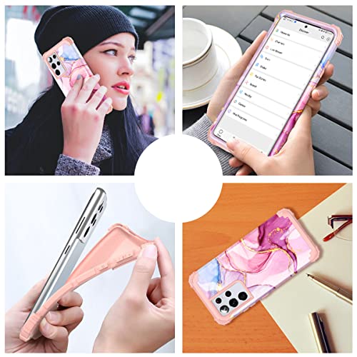 Pixiu Compatible With Samsung Galaxy S21 Ultra 6.8 Inch Case, Heavy Duty 3 Layer Shockproof Full-Body Protective Hard Case For Galaxy S21 Ultra 2020 Marble #TOP1