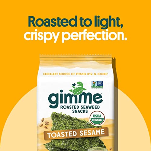 Gimme - Toasted Sesame - 12 Count - Organic Roasted Seaweed Sheets - Keto, Vegan, Gluten Free - Great Source Of Iodine & Omega 3’S - Healthy On-The-Go Snack For Kids & Adults #TOP3