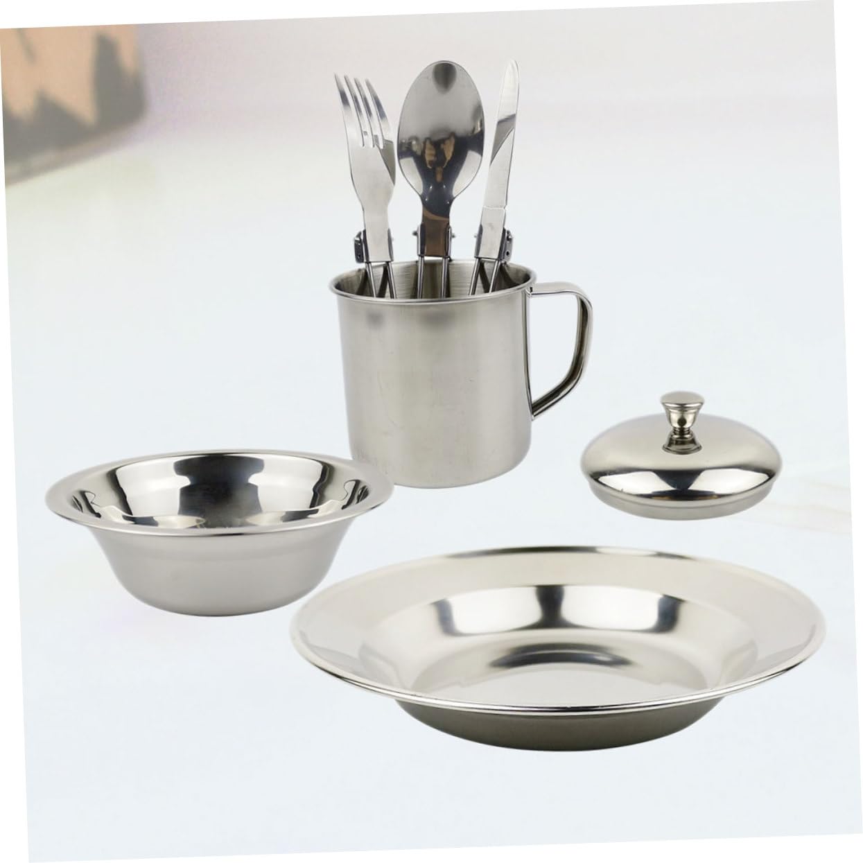 GOOHOCHY 1set Portable Stainless Steel Camping Cookware People Lightweight Picnic Tableware Kit for Outdoor Activities Hiking and Travel