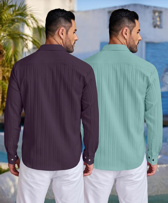Image of FINIVO FASHION Men's Cotton Blend Shirt Set Lightweight, Full Sleeves, Plain Texture, Button Closure, Summer Ready (Pack of 2)