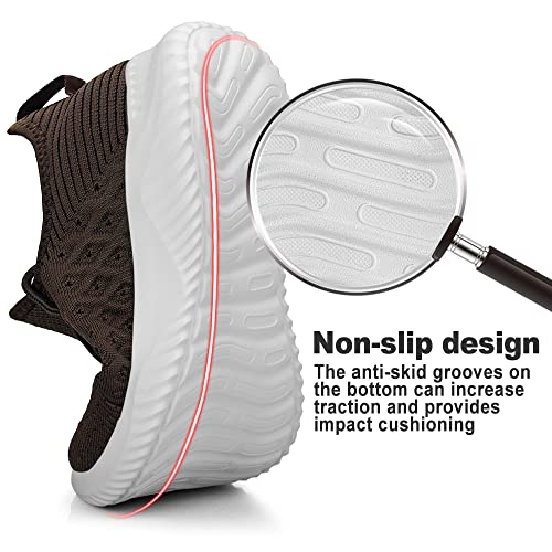 Feethit Mens Slip On Walking Shoes Lightweight Breathable Non Slip Running Shoes Comfortable Fashion Sneakers For Men Dark Brown #TOP2