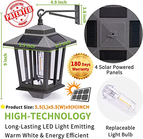 2 Pack Solar Wall Lanterns With 4 Solar Panels, Dusk To Dawn Led Outdoor Wall Sconce , Anti-Rust Waterproof Wall Lanterns Aluminum, 3000K Warm White, Grey Powder Coat + Uv Protection #TOP1
