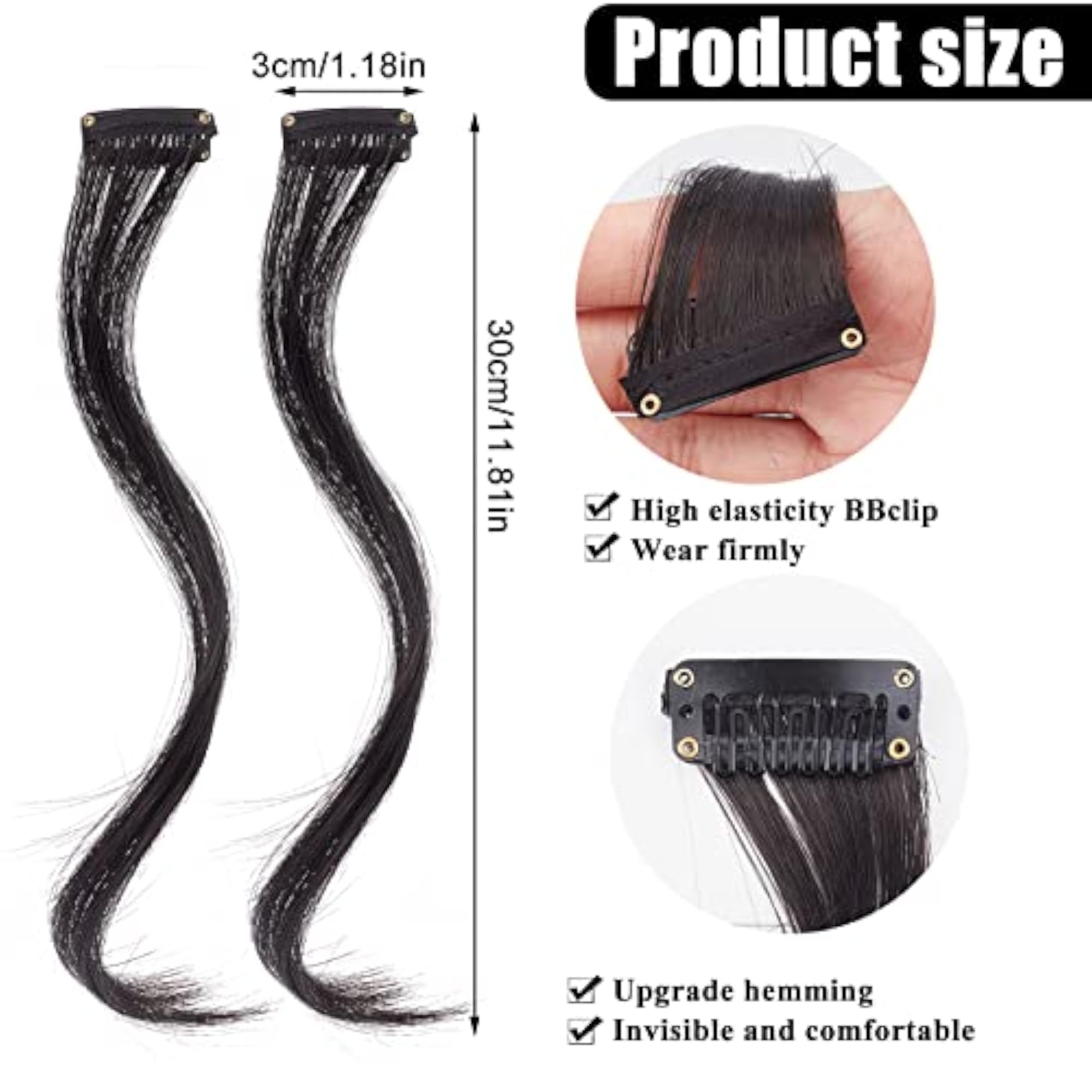 2pc Natural Long Wavy Curly Bangs Hair Clip Extensions
