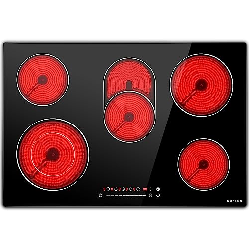 Image of Noxton Electric Cooktop 30 Inch, 8400W 5 Burners Drop-in Radiant Electric Stove Top, Sensor Touch Control, 9 Power Levels, Child Safety Lock, Timer,40Amps 220-240V Hardwire