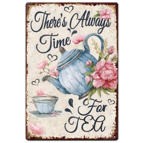 Pots Flowers Tin Signs Tea Room Metal Sign Poster There's Al
