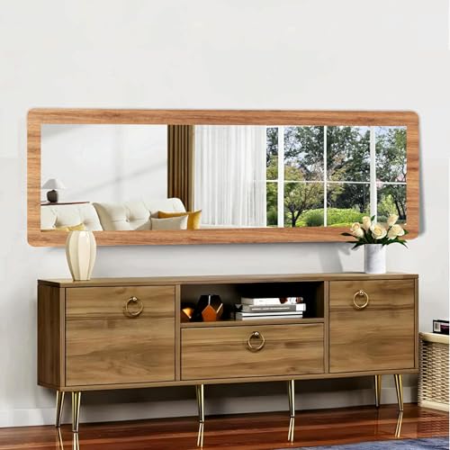 Image of Creative Arts n Frames 15x51 inch Natural Iqurel Oak Long MDF Wood Wall Hanging Mount HD Mirror Home Decor Items Living Room Bathroom Bedroom Hotel Office (Natural Iqurel Oak Light Framed HD Mirror)