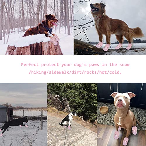 Image of XSY&G Dog Boots - Waterproof Shoes with Reflective Strips and Anti-Slip Sole, Perfect for Small, Medium & Large Dogs - 4pcs Pink - Size 1 | Dog Boots & Paw Protectors Waterproof &Anti-Slip with Reflective for Hardfloors,Walking,Rugged Skid-Resistant Sole Pink Size1