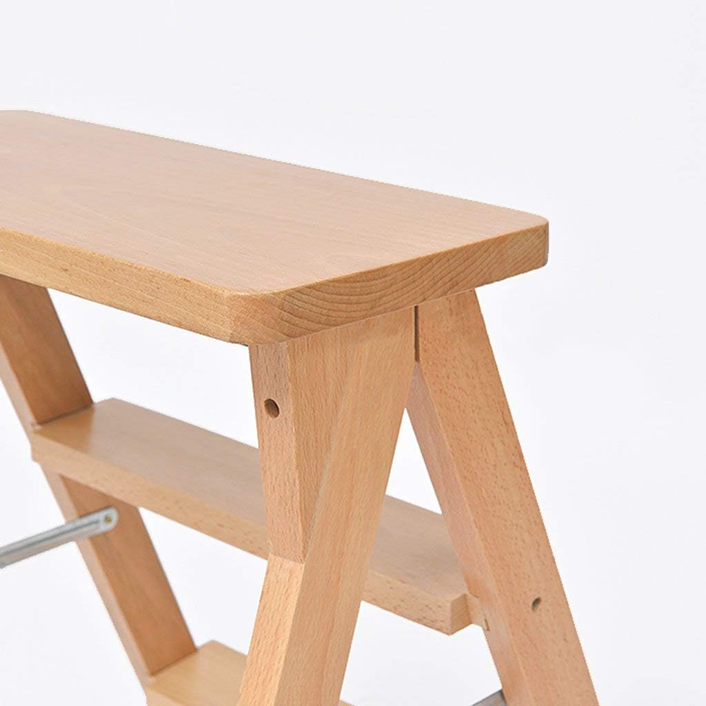 Folding Ladder Stool Solid Wood Stool Kitchen high Stool Creative Portable Home Adult Multi-Functional Chair Strong Solid/Removable (Color : W, Size : 42.5 * 48.5 * 65cm)