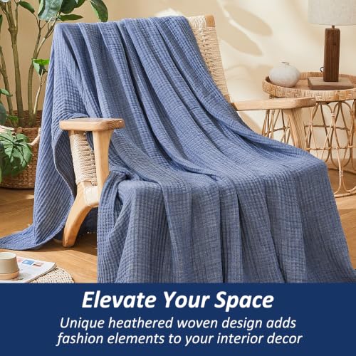 Image of EMME Cotton Muslin Throw Blanket for Couch Breathable Gauze Soft Lightweight Blankets for Adults (Heather Navy, 50 inchx60 inch)