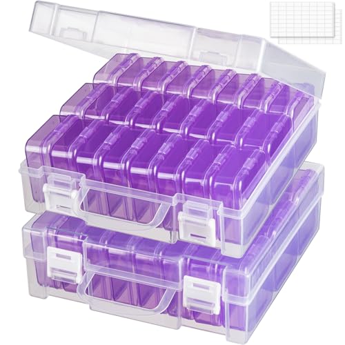 Image of Bead Organizer Box, Small Bead Storage Containers, Craft Bead Storage Box Rhinestone Organizer Storage Bead Organizers and Storage with Hinged Lid for Seeds Art Craft (2 Pack - 24 Slots Purple)