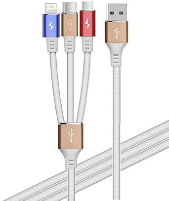 cablebasket 3 in 1 Charging Triple USB Cable Fast Charging Multi Pins for Android iPhone and Type C Mobile Charger -Buy Now
