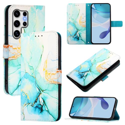 Coque Samsung S21 Ultra anti-rayure vert marbre avec clapet portefeuille