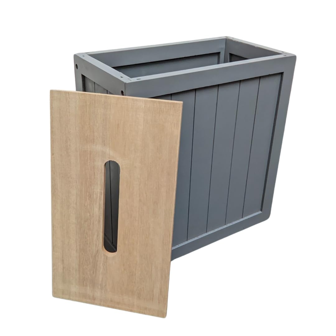 Optimal Products Shaker Slimline Wooden Multipurpose Bathroom Storage Unit Caddy (Grey With Natural Lid)