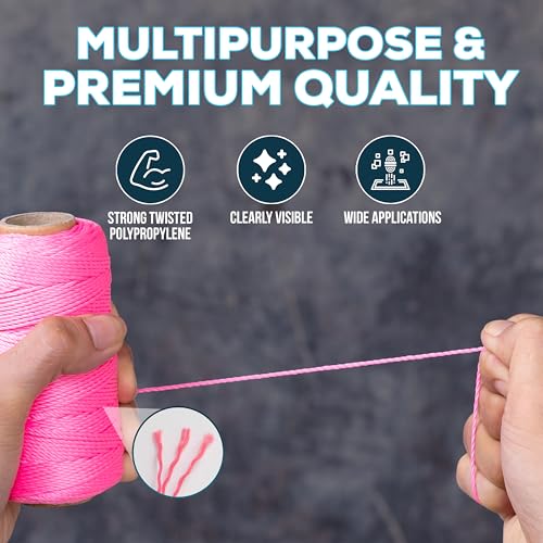 Image of Mason Line String 260FT, 780FT, 390FT, 1500FT, 2300FT, Durable Construction Twine for Laying Bricks, Blocks, Fences in Gardening, DIY & Landscaping Projects (Pink, 393 Ft x 6 Pcs)