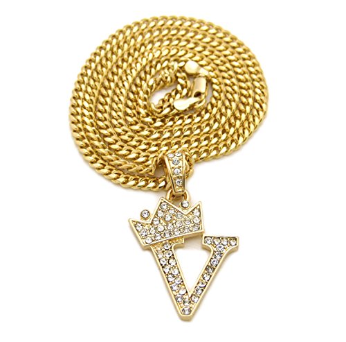 Fashion 21 Unisex Small Size Pave Crown Tilted Initial Alphabet Letter Pendant 3mm 24