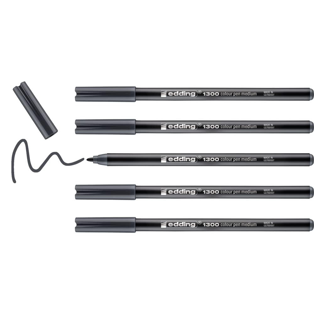 Edding 1300-021 – Box of 5 felt-tip pens, 2 mm line, dark grey