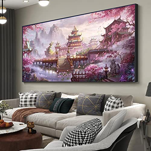 Instarry DIY 5D Diamond Painting Kits for Adults Full Drill Cherry Blossom Landscape Cross Stitch Mosaic Home Decor Living Room 47.2x23.6 inch - Image 2
