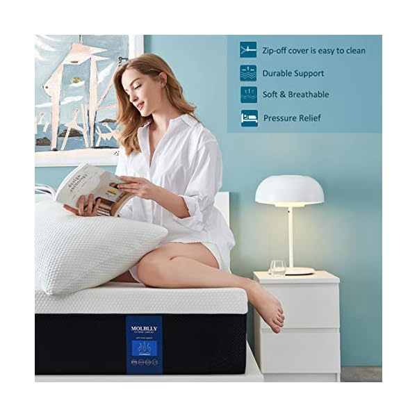 Molblly Mattress,Memory Foam Mattress,Breathable Mattress Medium Firm with Soft Fabric Fire Resistant Barrier Skin-friendly Durable Mattress - Image 3