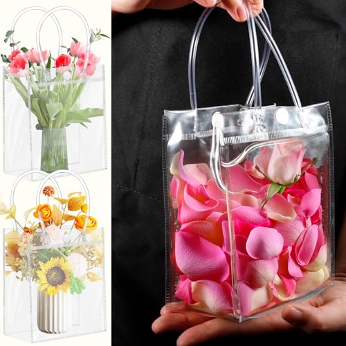 CACASO 50 peças de sacolas de presente de plástico transparente com alça, sacolas de presente de PVC