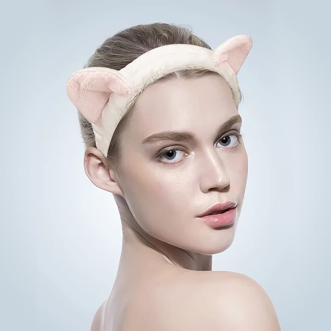 tinysiry Spa hoofdband, brede hoge elasticiteit antislip pluizige make-up hoofdband vrouwen koraal fleece konijn oren haarband haaraccessoires roze