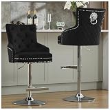 FOREDO Velvet Swivel Bar Stools Set of 2, Upholstered Bar Stool Chair with Button Tufted Back and Pull Ring, Height Adjustable Swivel Barstools,Black