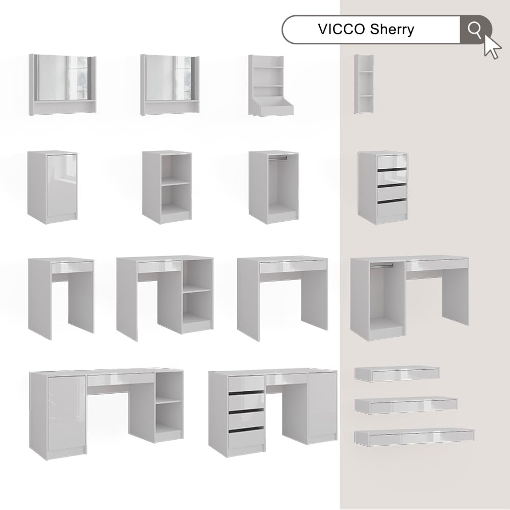 Vicco Wandregal Sherry, Weiß Hochglanz, 100 x 12 cm | mit Schublade, zur Wandmontage geeignet für Ablage und Organisation