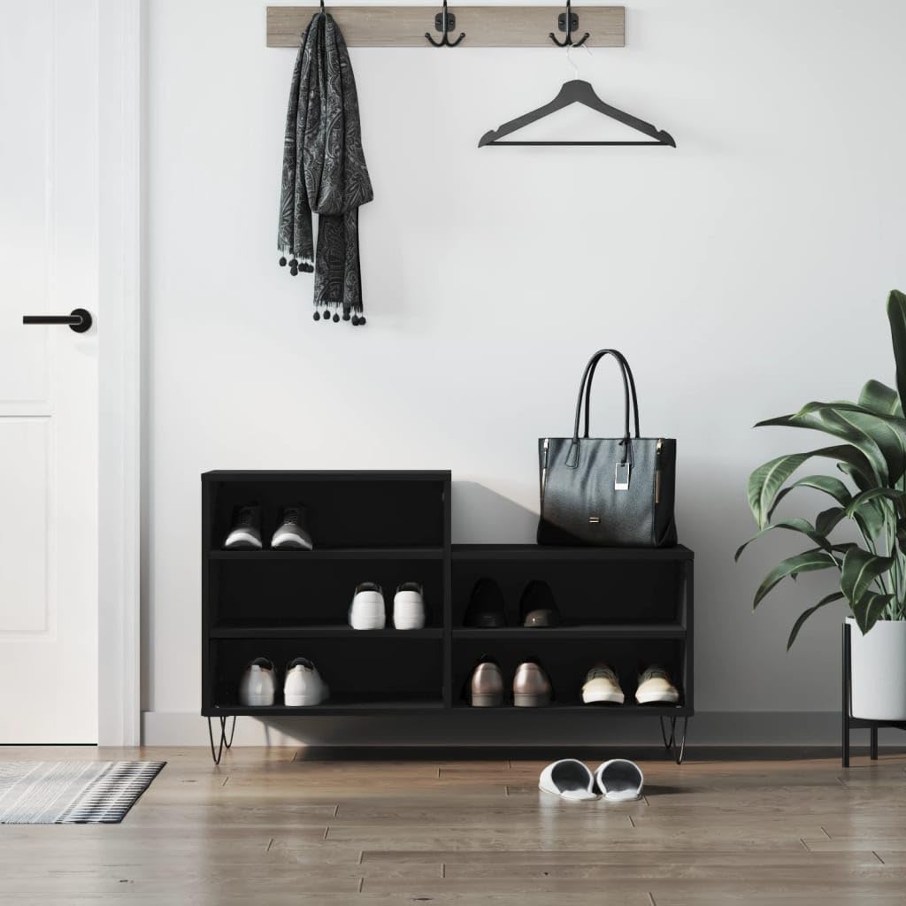 Regał na buty, czarny, 102 x 36 x 60 cm, materiał drewnopochodny z metalowymi nogami, szafka na buty z 5 półkami, organizer do korytarza, sypialni, zamknięte przechowywanie dla porządku