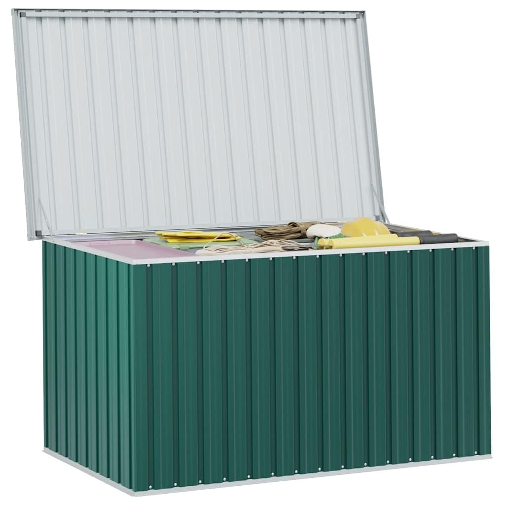 Scatola da giardino verde in acciaio zincato, 171 x 99 x 93 cm, grande contenitore da giardino con coperchio, impermeabile, per terrazza, balcone, giocattoli e attrezzi, stabile, per esterni