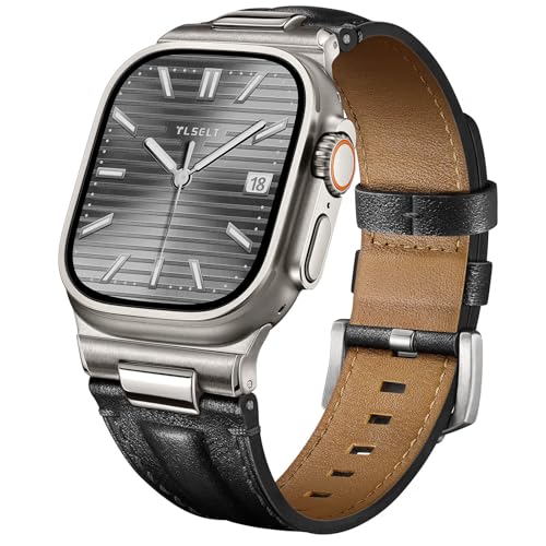 Image of Leather Band for Apple Watch Ultra 3 /Ultra 2 Bands 49mm 46mm 45mm 44mm, Top Genuine Leather Designer Replacement Strap for iWatch Ultra 3 2 1 SE series 11 10 9 8 7 6 5 4 3