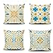 Lieson Fundas de almohada para exteriores, 4 unidades, 18 x 18, 45 x 45 cm, diseño geométrico de flores de estrella, fundas de almohada decorativas de coral beige amarillo y lino