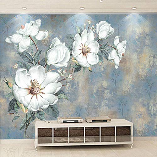 Papier peint 3D relief fleurs blanches salon élégant