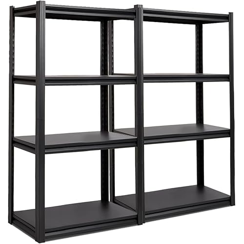 Raybee Garage Storage Shelves, Garage Shelving, 4 Tier Garage Shelves, Adjustable Garage Shelving Heavy Duty, Easy Assembly Metal Shelves for Storage, Kitchen, Pantry, Black 2 Pack