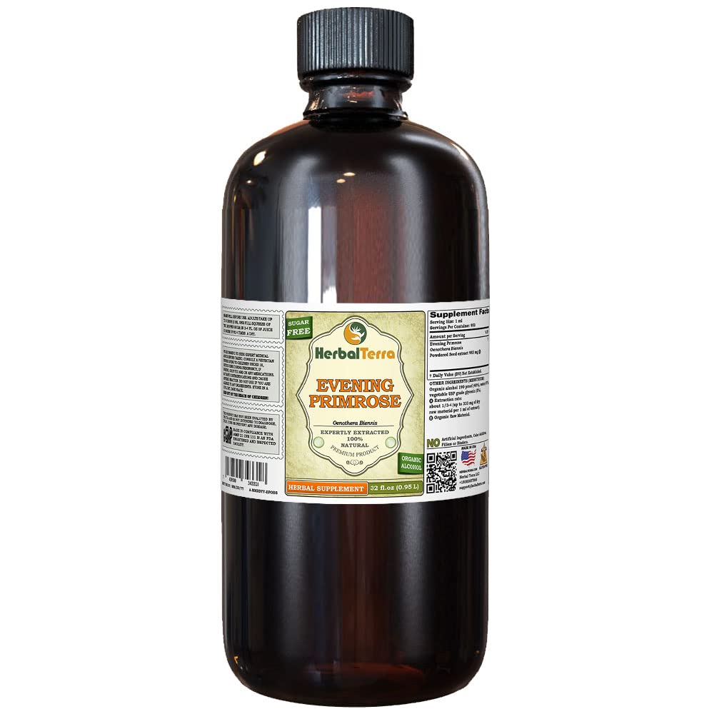 Evening Primrose (Oenothera Biennis) Tincture, Dried Seeds Liquid Extract (Brand Name: HerbalTerra) 32 fl.oz (0.95 l)