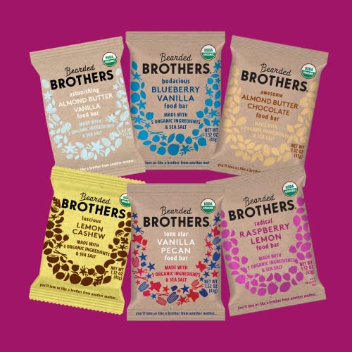 Bearded Brothers Vegan Organic Energy Bar | Gluten Free, Paleo And Whole 30 | Soy Free, Non Gmo, Low Glycemic, Packed With Protein, Fiber + Whole Foods | 6 Flavor Variety Pack | 12 Pack #TOP15
