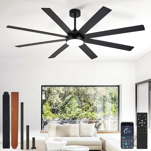 Depuley 66" Ceiling Fans with Lights: Black Indoor/Outdoor Ceilin...