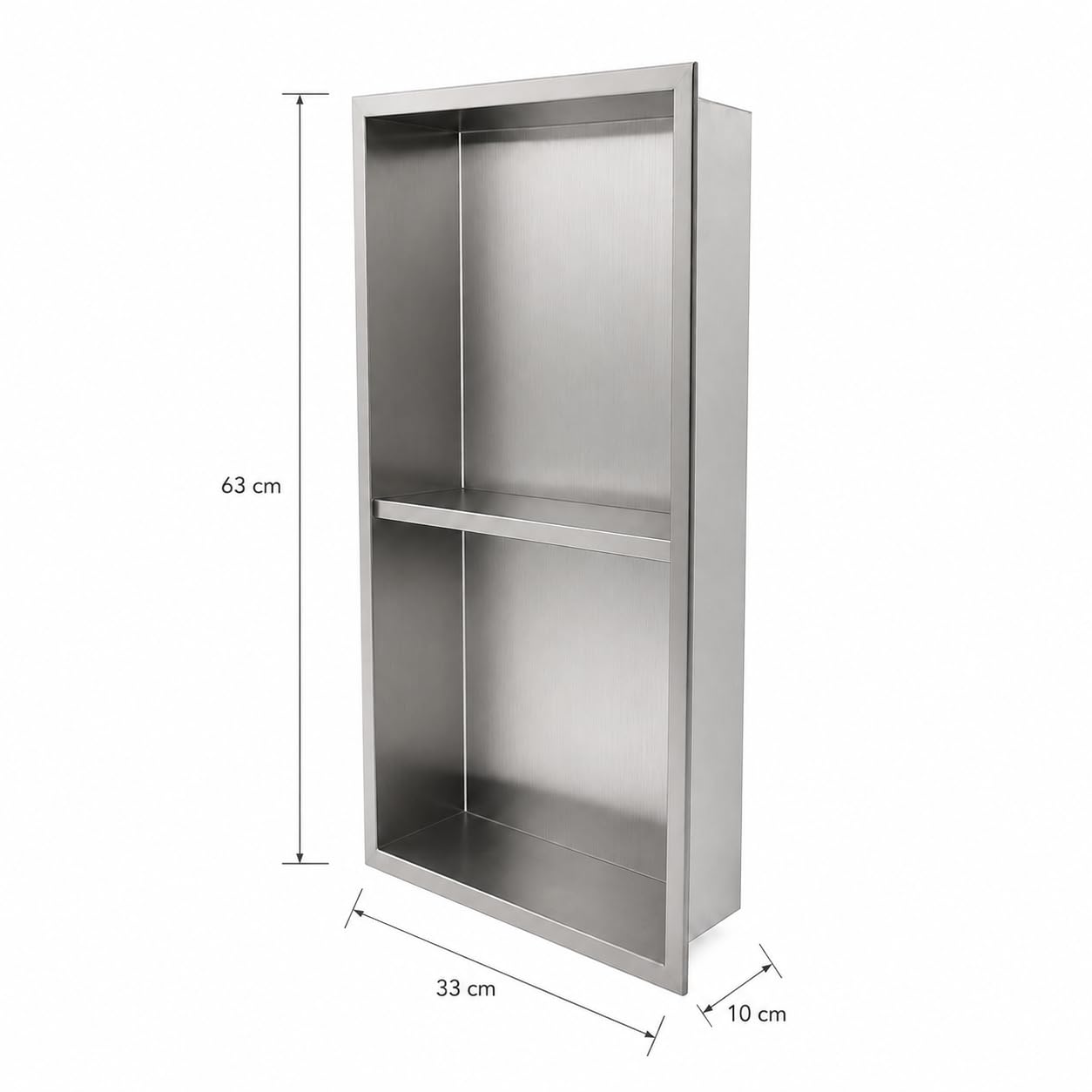 Hornacina Ducha Empotrable Vertical 33x63 cm Acero Inoxidable S.304 Nicho Baño Pared | Estante Ducha Integrado Anticorrosión Nicho de Ducha Empotrable | MEDIMEX Artic (Níquel Cepillado)