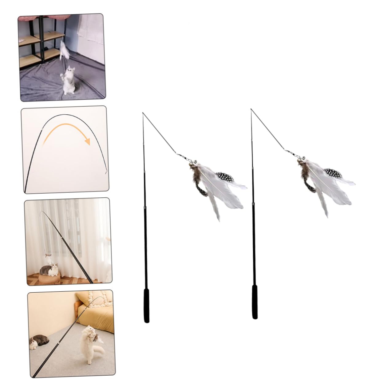 Happyyami 8stücke Katzenangel Mit Teleskopierbarem Spielstab Lange Teaser-Sticks Mit Bunten Federn Für Interaktives Spielen Und Gesunde Bewegung Von Katzen